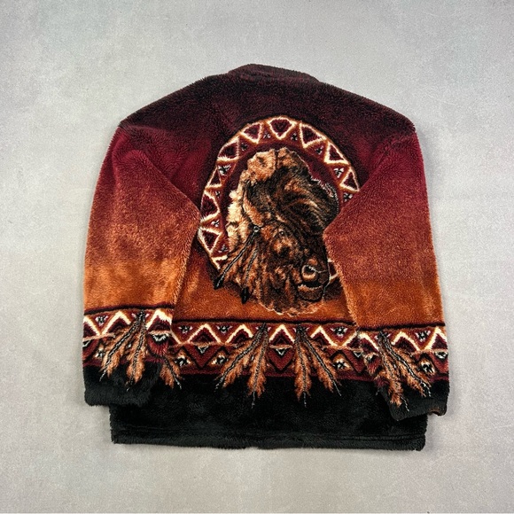 Tribal Pattern Fleece Jacket - Red and Brown - Picture 2 of 3